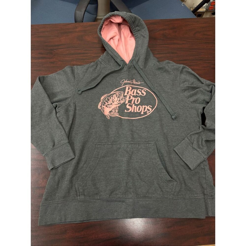 Bass Pro Shops Johnny Morris Kids Grey and Pink Hoodie Size Large